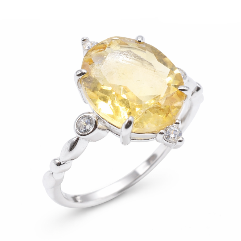 Anello in Argento 925 con Citrino – Placcato Platino