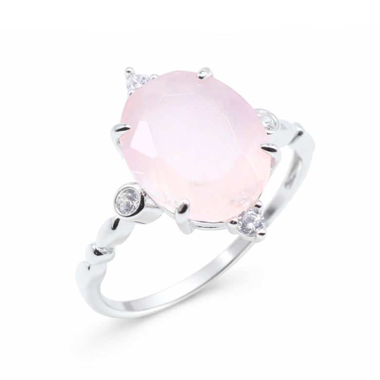 Anello in Argento 925 con Quarzo Rosa – Placcato Platino