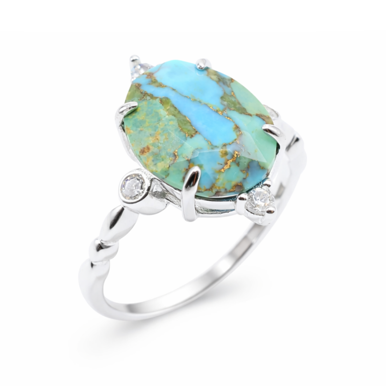 Anello in Argento 925 con Turchese Ovale – Placcato Platino
