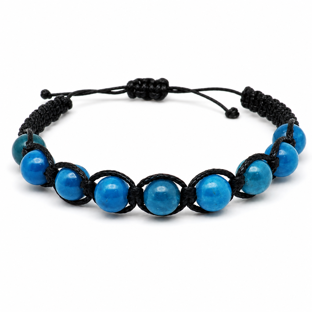 Bracciale Artigianale in Apatite Blu con Macramè - 8 mm