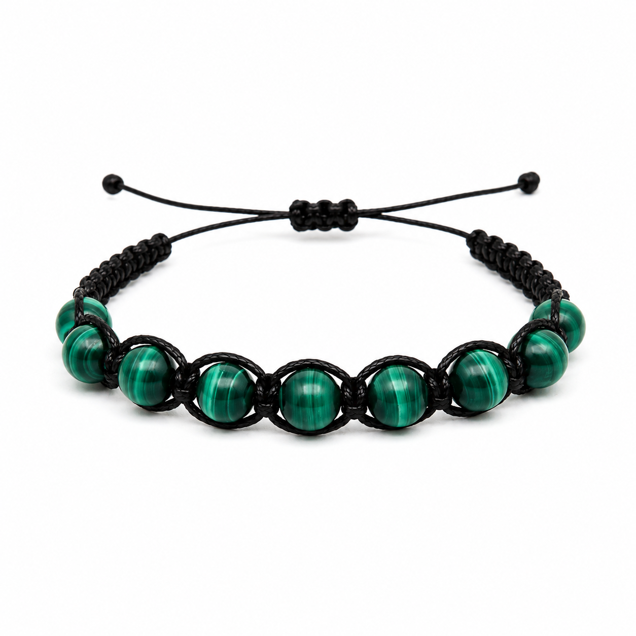 Bracciale Artigianale in Malachite con Macramè - 8 mm