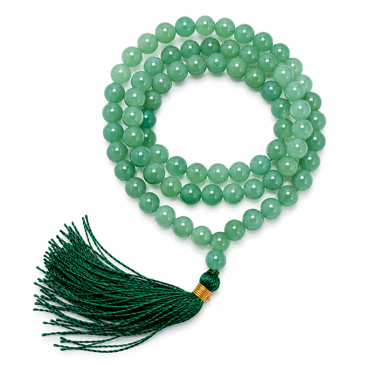 Mala in Avventurina Verde Naturale AA 108 Grani con Nappa Verde - Lunghezza ± 29,5cm