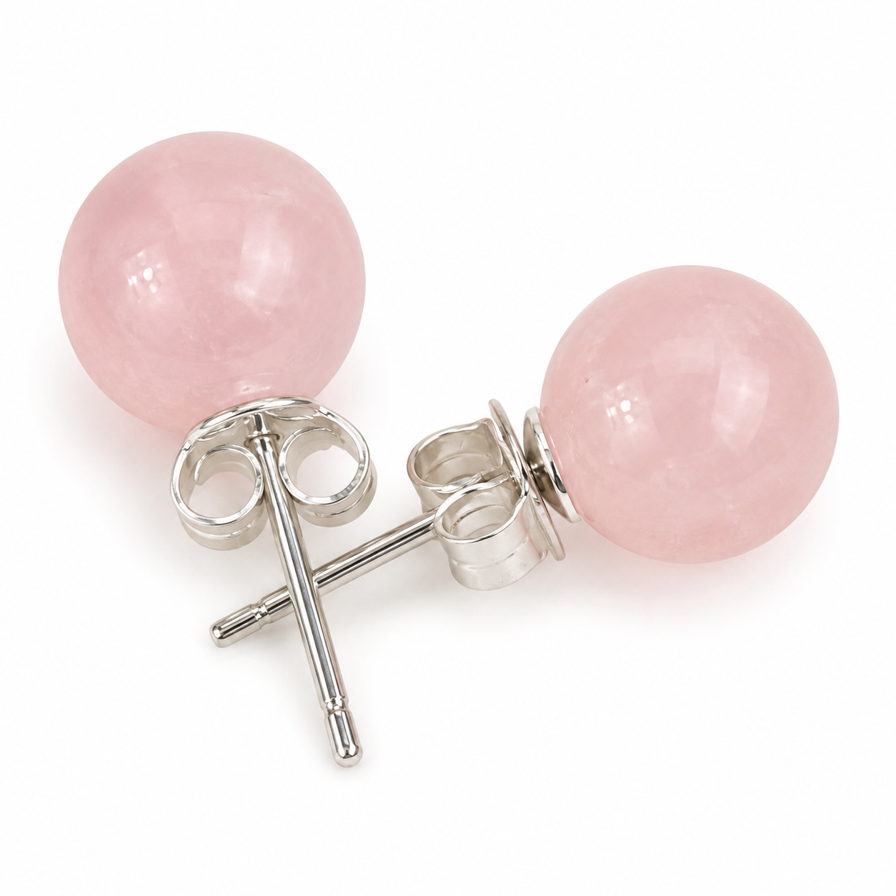Stud Earrings in Rose Quartz Natural and 925 Silver