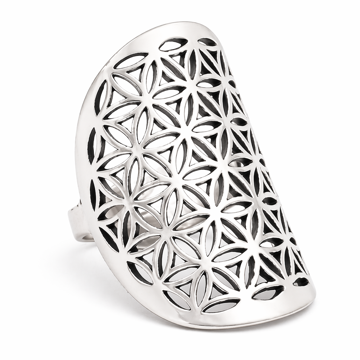 Anello Fiore della Vita Regolabile Argento – Geometria Sacra