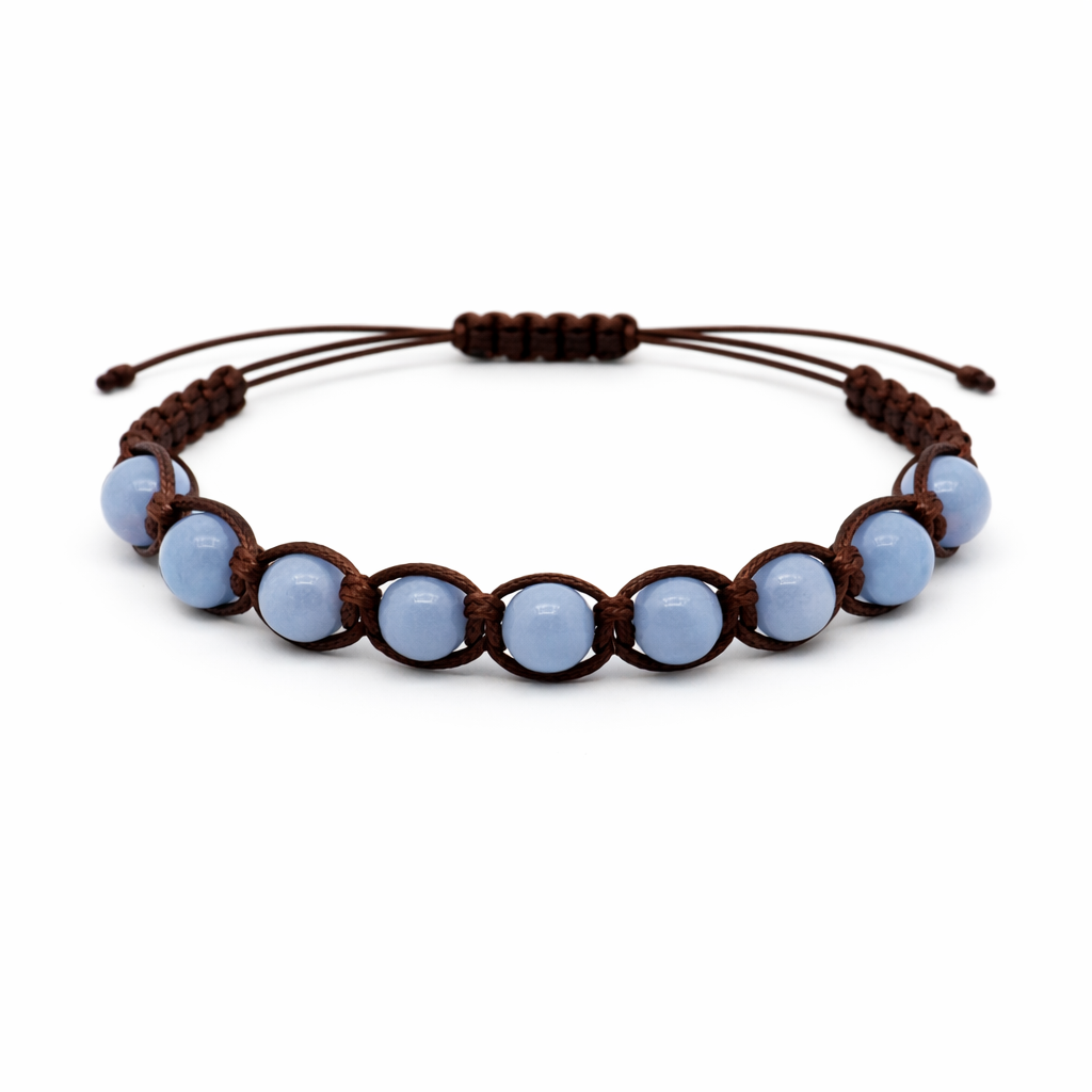Bracciale artigianale in Angelite con Macramè - 8 mm