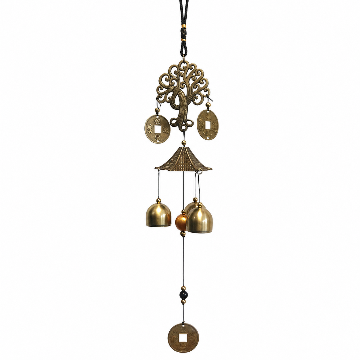 Campanello carillon con albero della vita e monete Feng Shui- 47cm