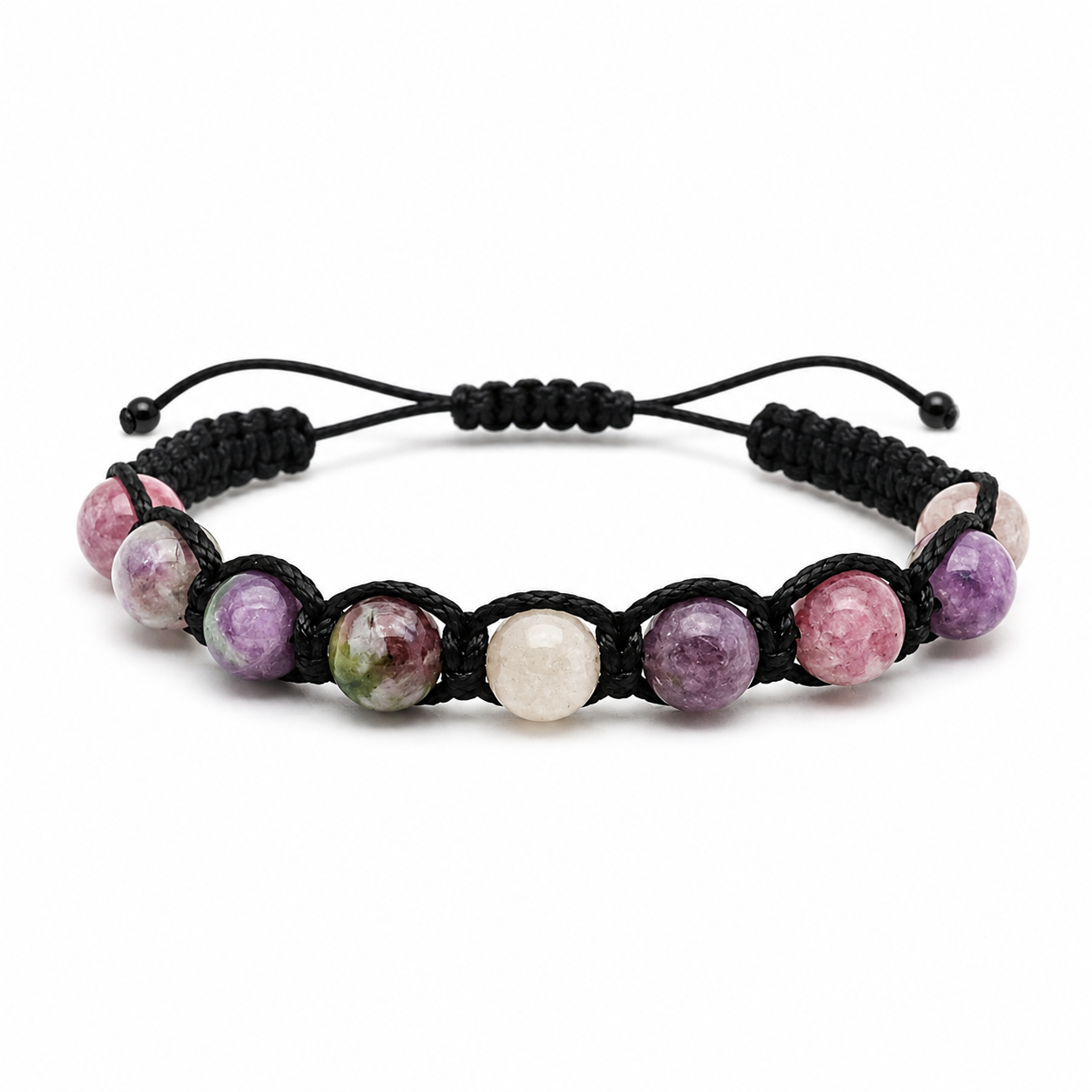 Bracciale artigianale in Tormalina multicolor con Macramè - 8 mm