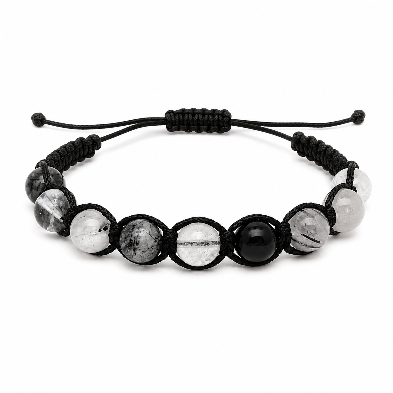 Bracciale artigianale in Quarzo Tormalinato con Macramè - 8 mm