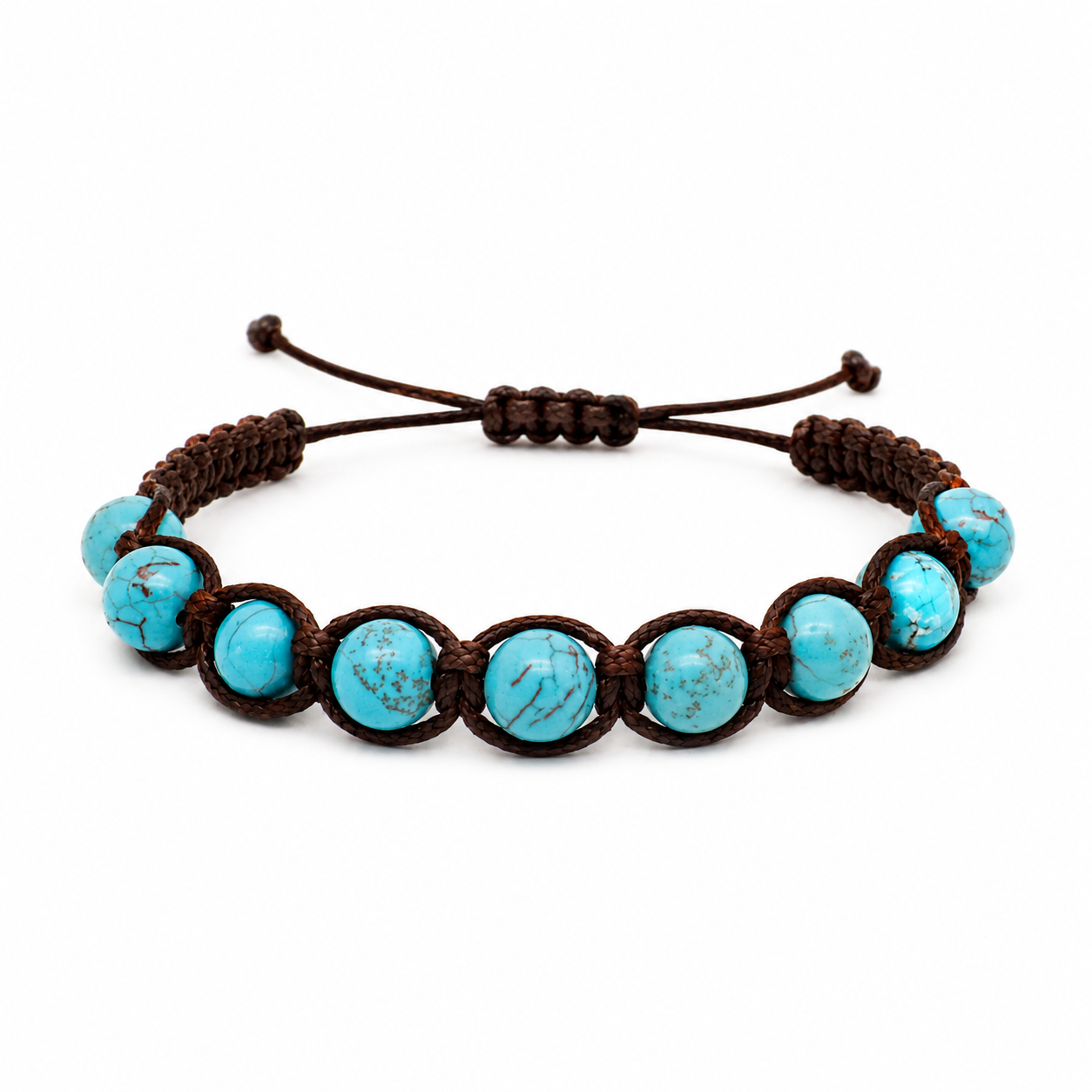 Bracciale artigianale in Aulite (Howlite) Turchese con Macramè - 8 mm