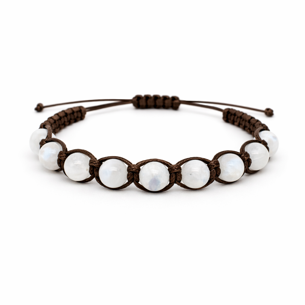 Bracciale artigianale in Pietra di Luna con Macramè - 8 mm