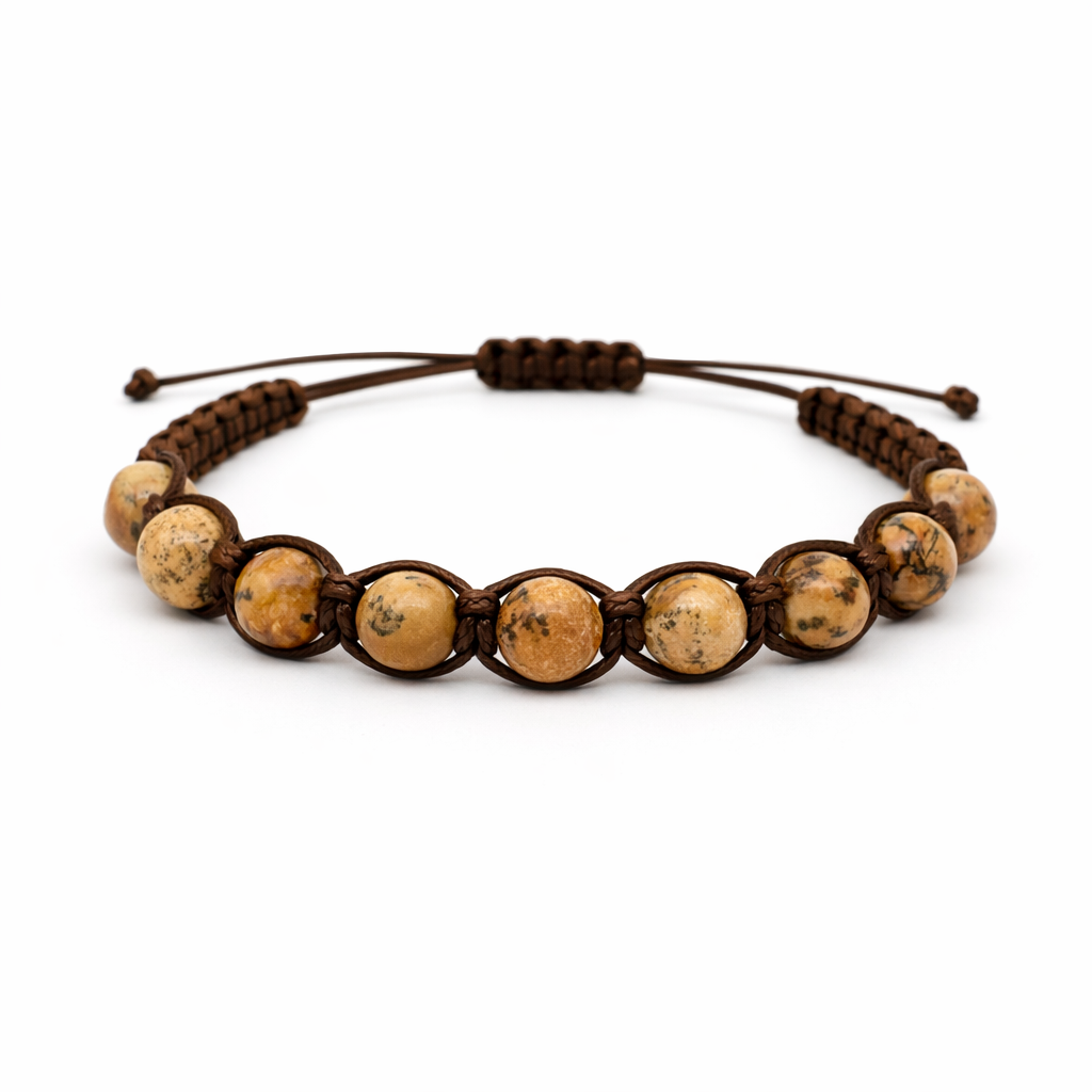 Bracciale artigianale in Diaspro paesaggio con Macramè - 8 mm