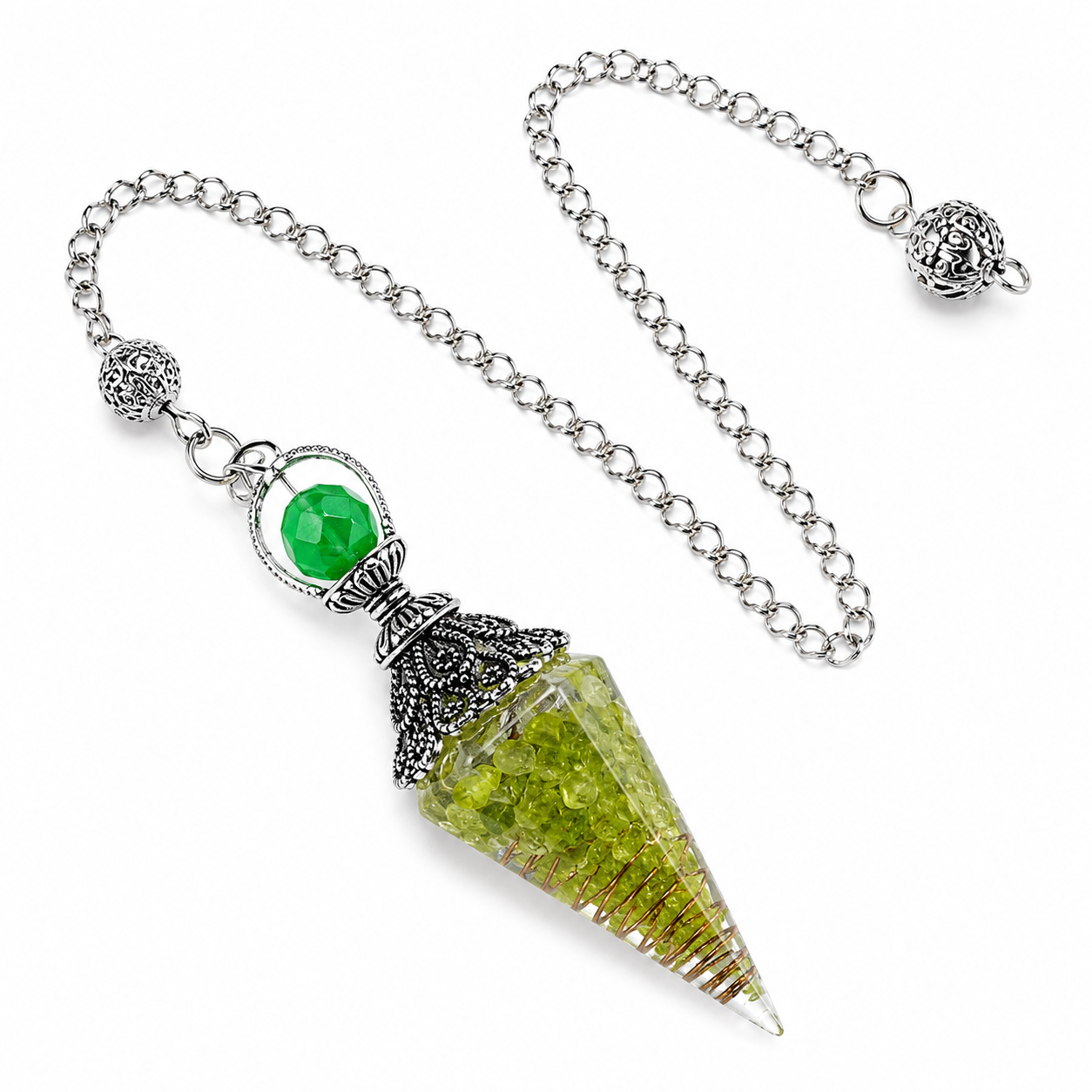 Pendolo Orgonite in Peridoto a 6 Facce