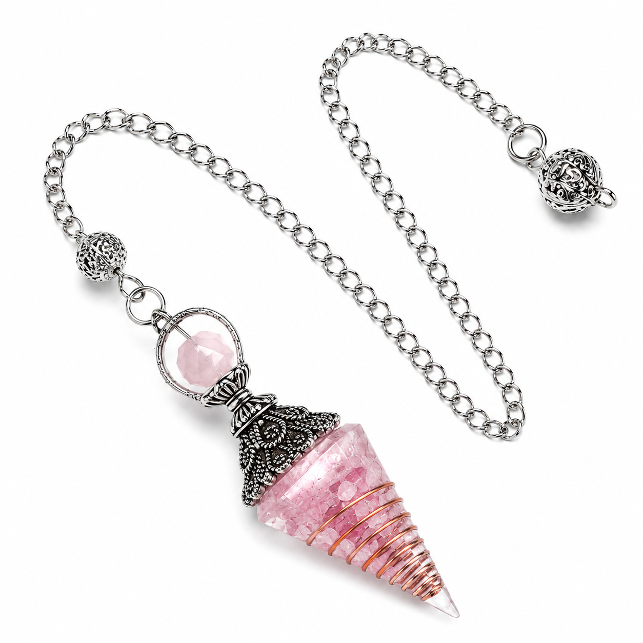 Pendolo Orgonite in Quarzo Rosa a 6 Facce