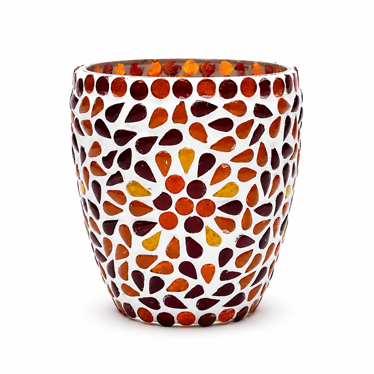 Portalumino in Vetro Mosaicato - Rosso/Giallo 10 cm