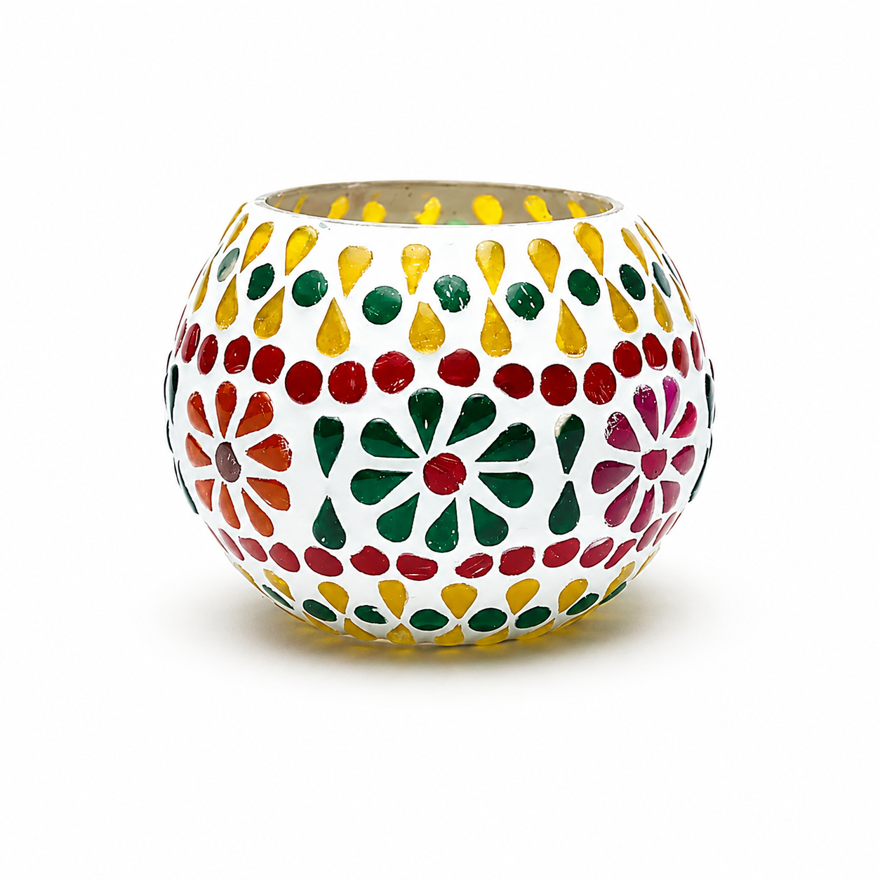 Portalumino in Vetro Mosaicato - Fiori 7 cm