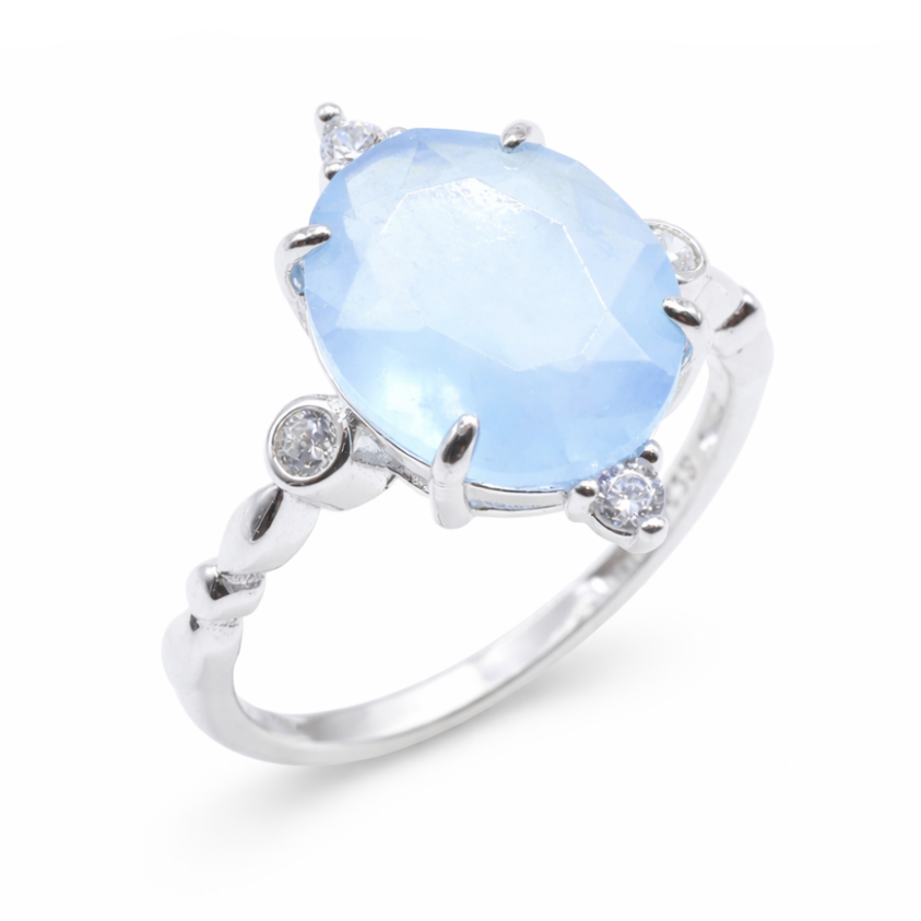 Anello in Argento 925 con Acquamarina – Placcato Platino