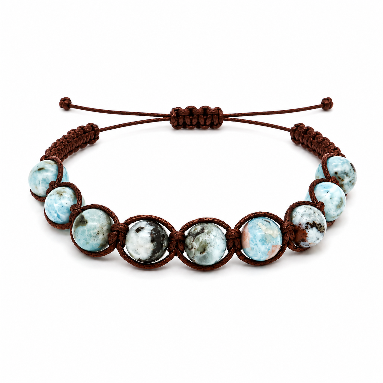 Bracciale Artigianale in Larimar con Macramè - 8 mm
