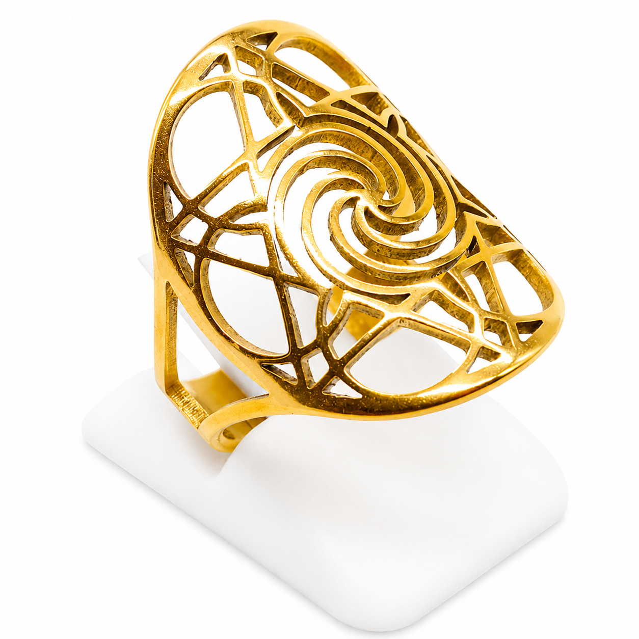 Anello regolabile in acciaio con placcatura dorata - Spirale