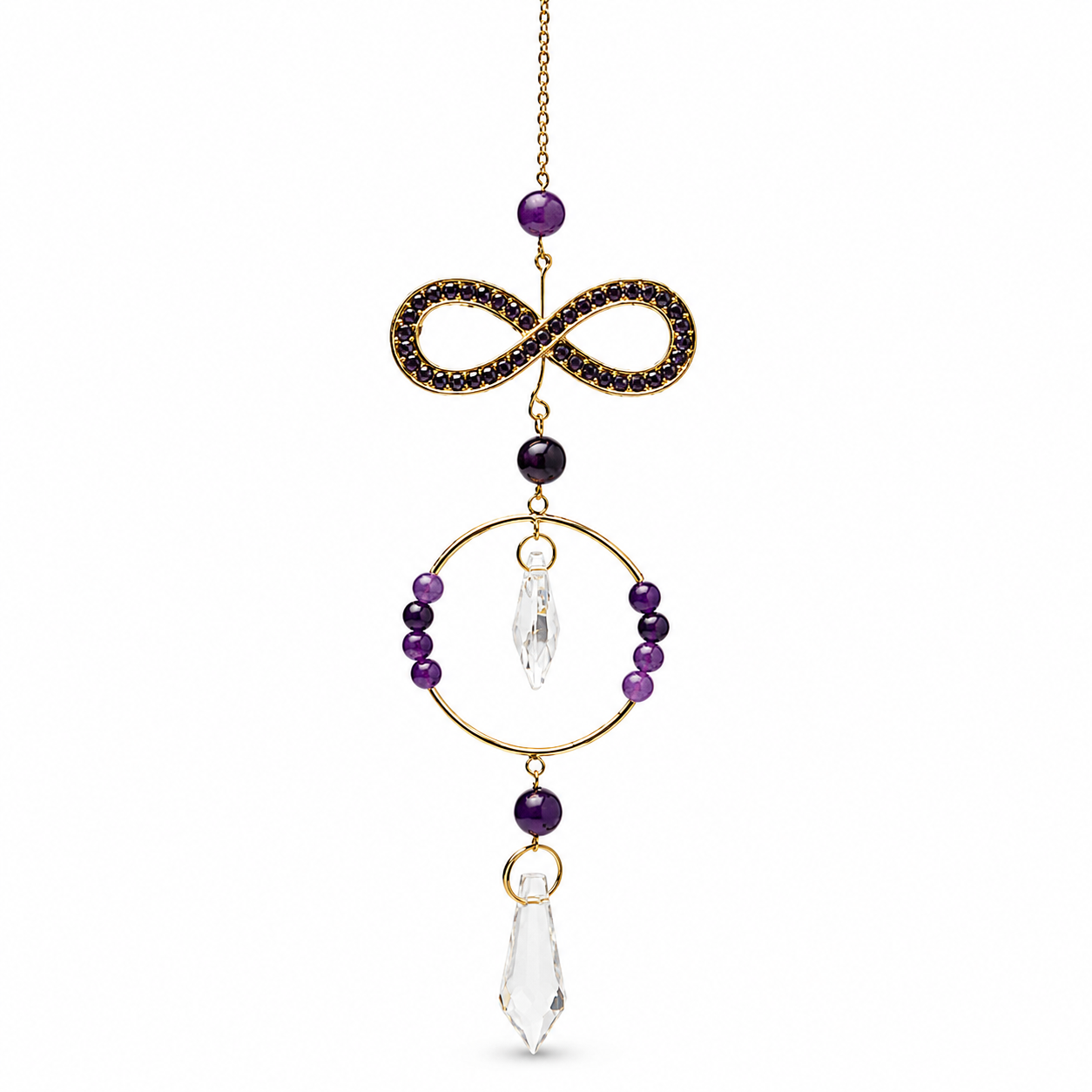 Unendlicher Sonnenfänger mit Amethyst und Kristallen - 31cm