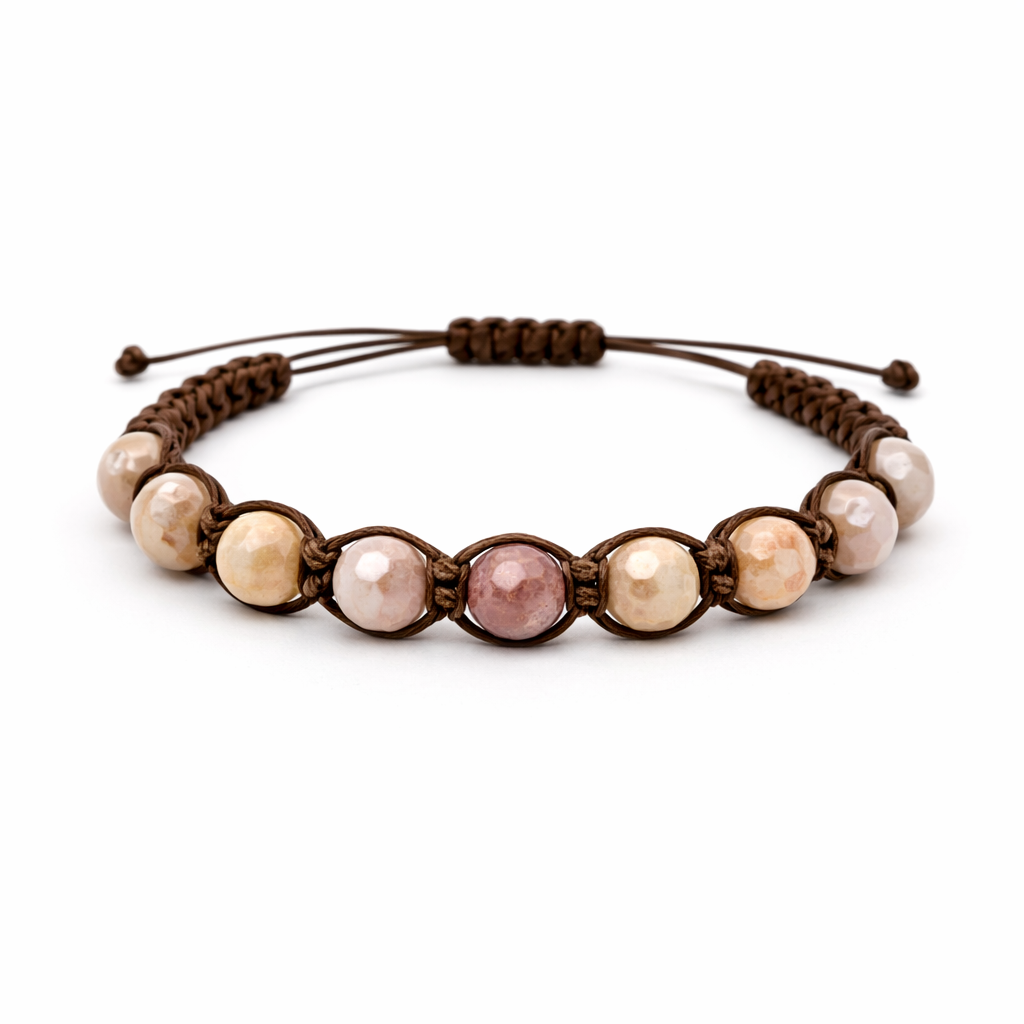 Bracciale artigianale in Agata Botswana sfaccettata con Macramè - 8 mm