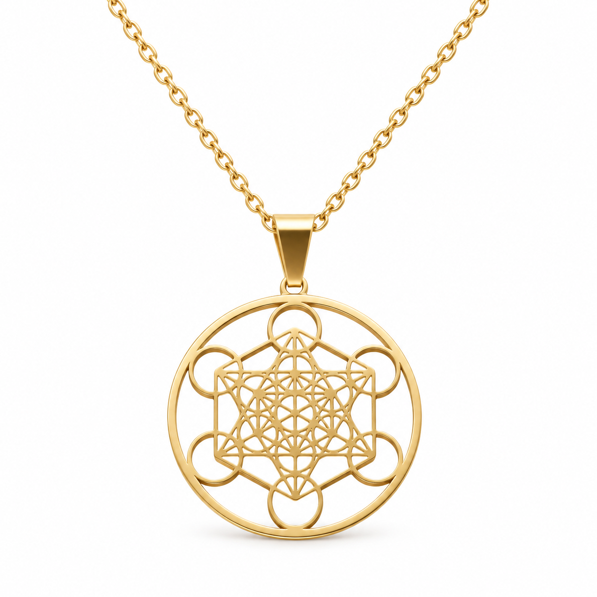 Collana Cubo di Metatron Oro in Acciaio Inossidabile – 2,5 cm