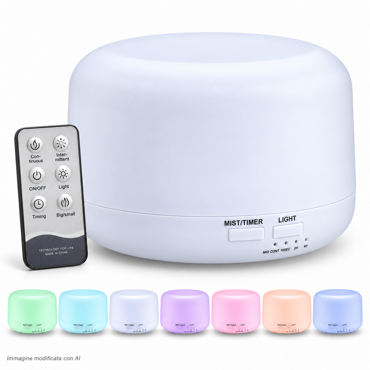 Diffusore di Aromi Ultrasuoni 300 ml con LED 7 Colori, Timer e Telecomando