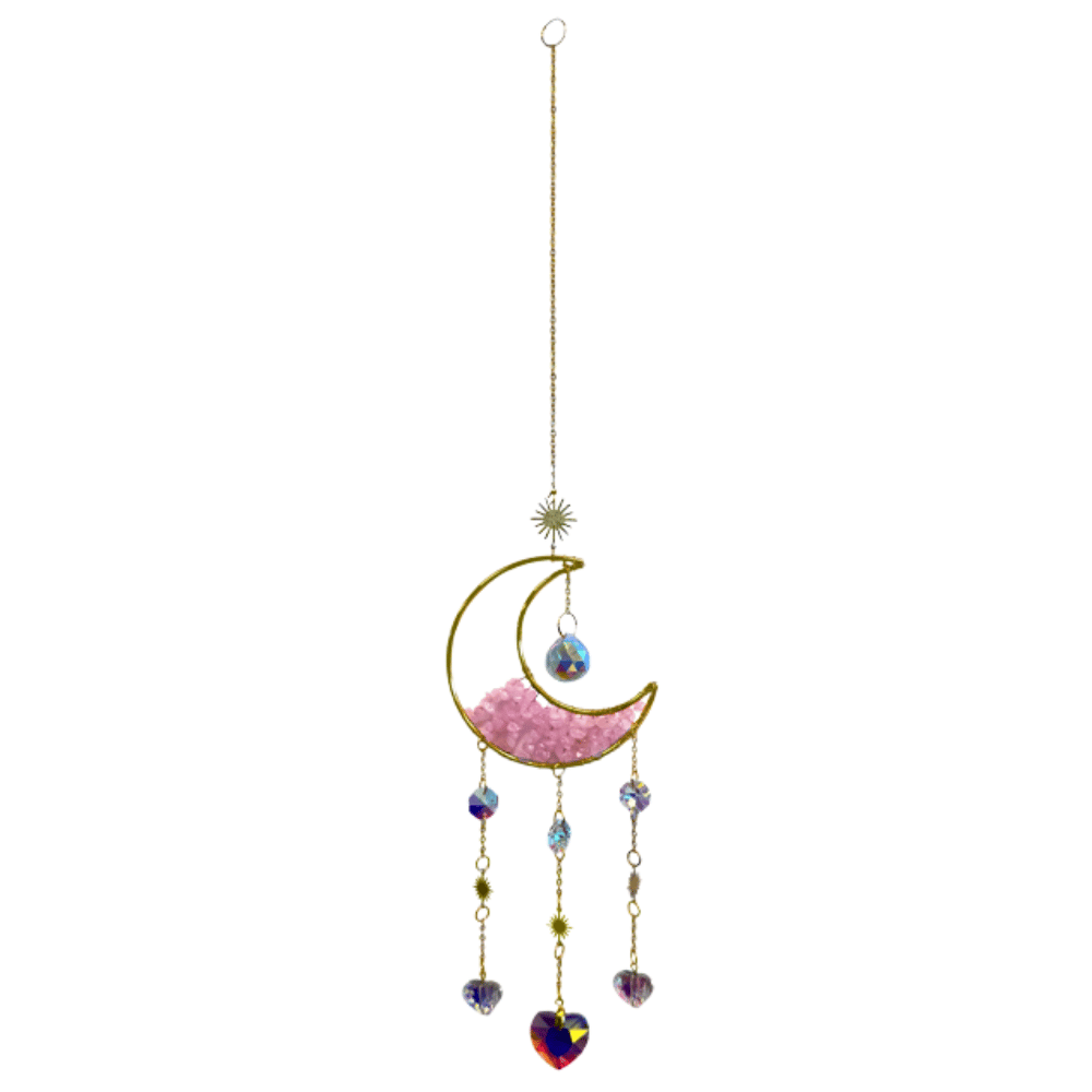 Acchiappasole Luna e Cuori in Quarzo Rosa 