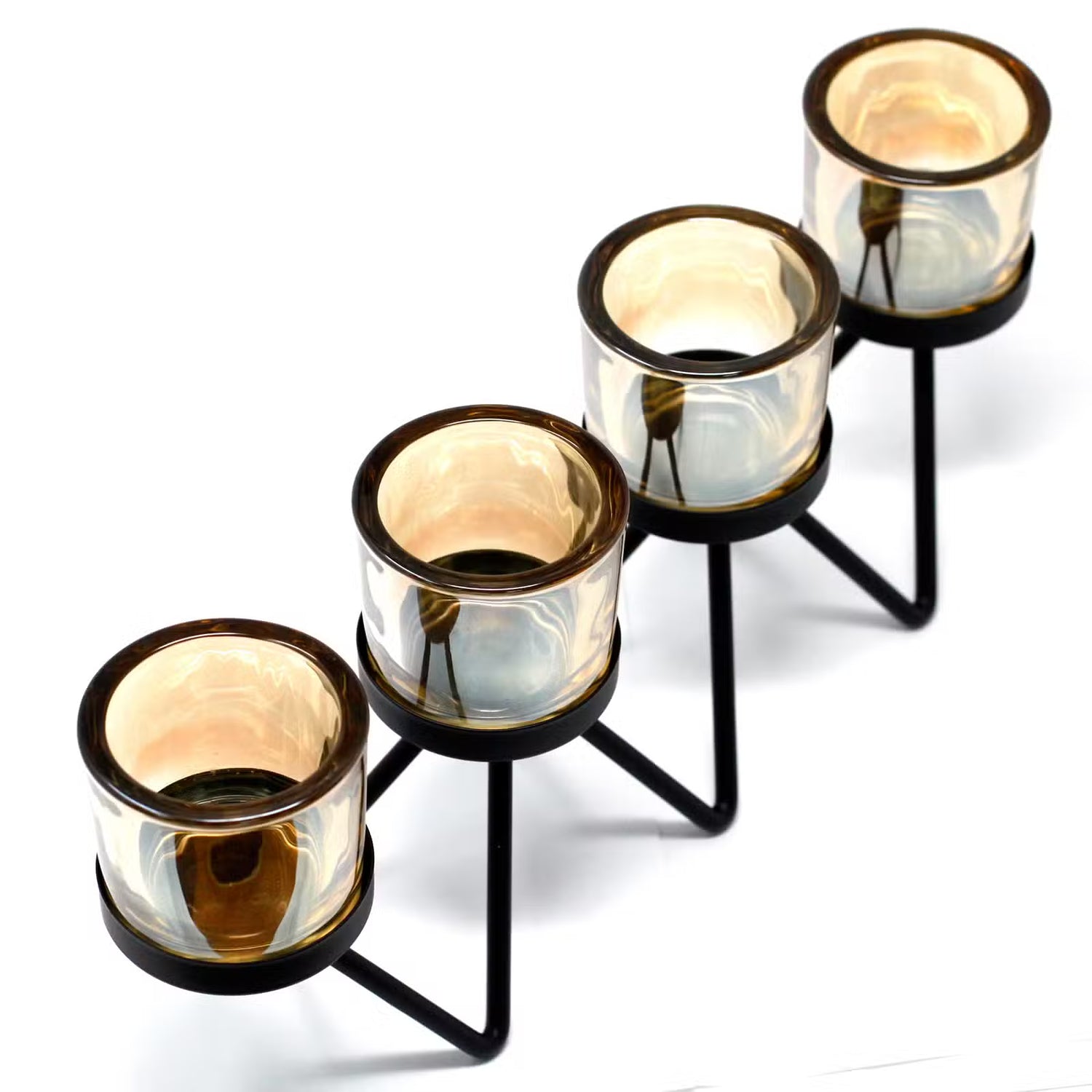 Porta Lumini Zig Zag per 4 Tealight in Vetro e Metallo