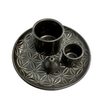 Porta Incenso in Ceramica Nero – Fiori della Vita – 13 cm