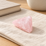 Pietra Grezza di Quarzo Rosa 2,5–4 cm – immagine ambientata su lino e legno | La Casa Degli Incensi