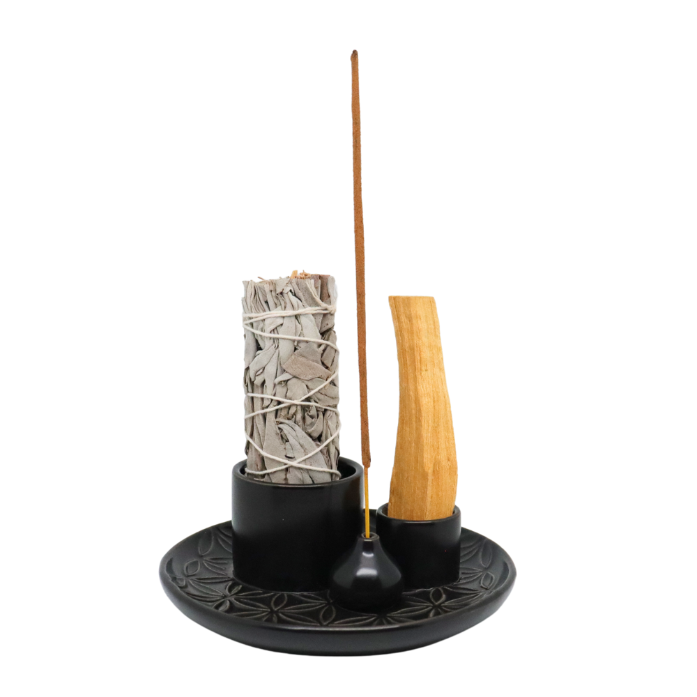 Porta Incenso 3 in 1 in Ceramica Nero – Fiori della Vita