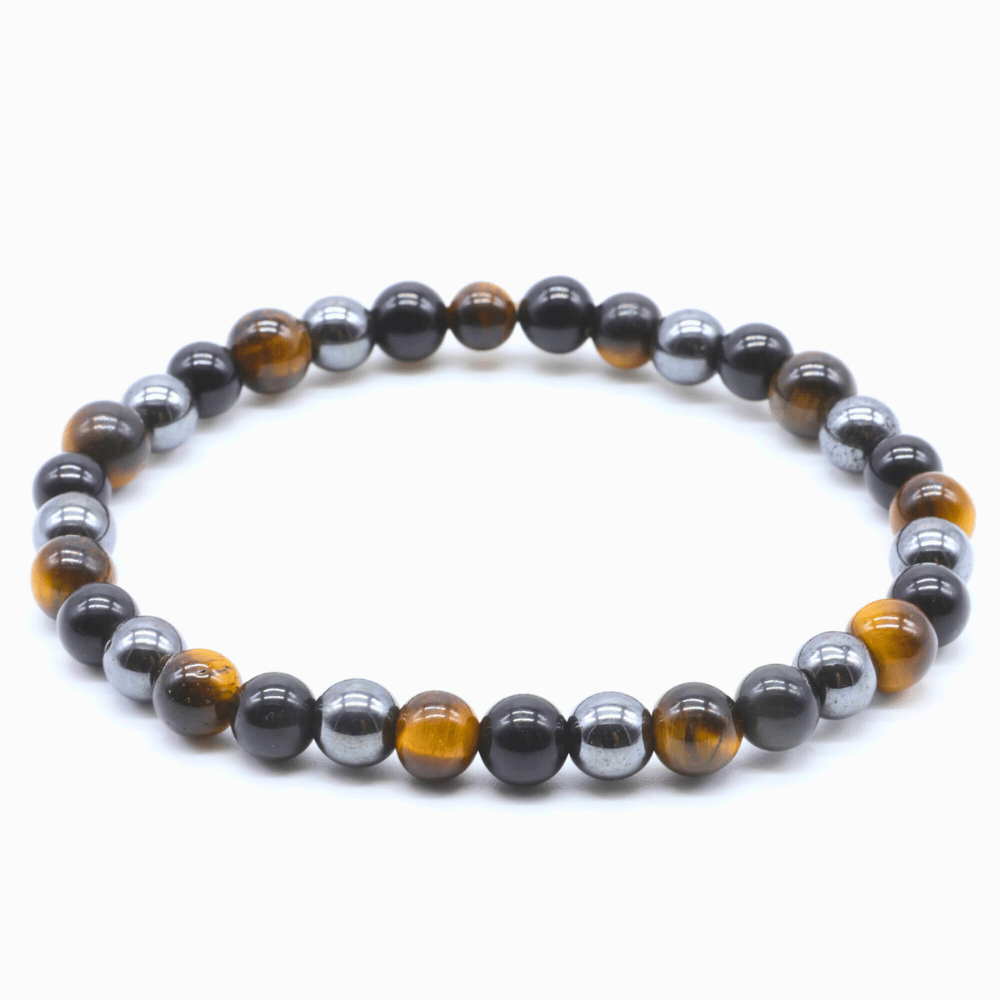Bracciale Tripla Protezione – Ossidiana Nera, Ematite, Occhio di Tigre in 6 mm
